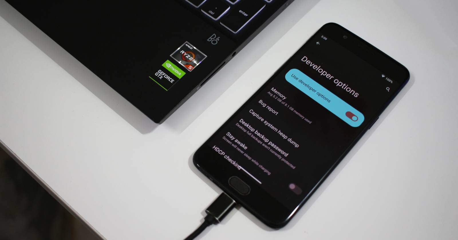 Android телефон подключён к ноутбуку