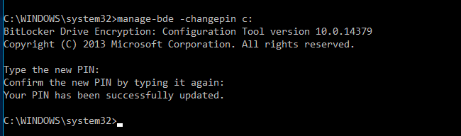 Окно изменения PIN BitLocker