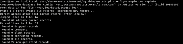 Вывод команды awstats.pl при обновлении статистики