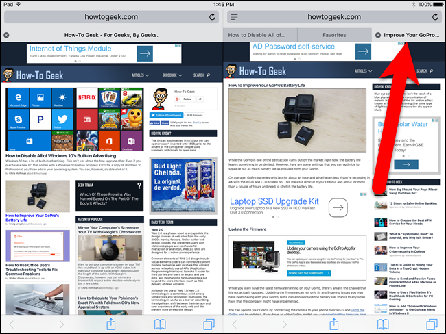 Три вкладки в правом окне после открытия ссылки с левого