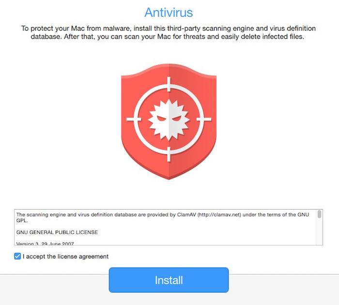 Opções de antivírus e firewall no app