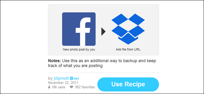 IFTTT копирует фото из Facebook в Dropbox