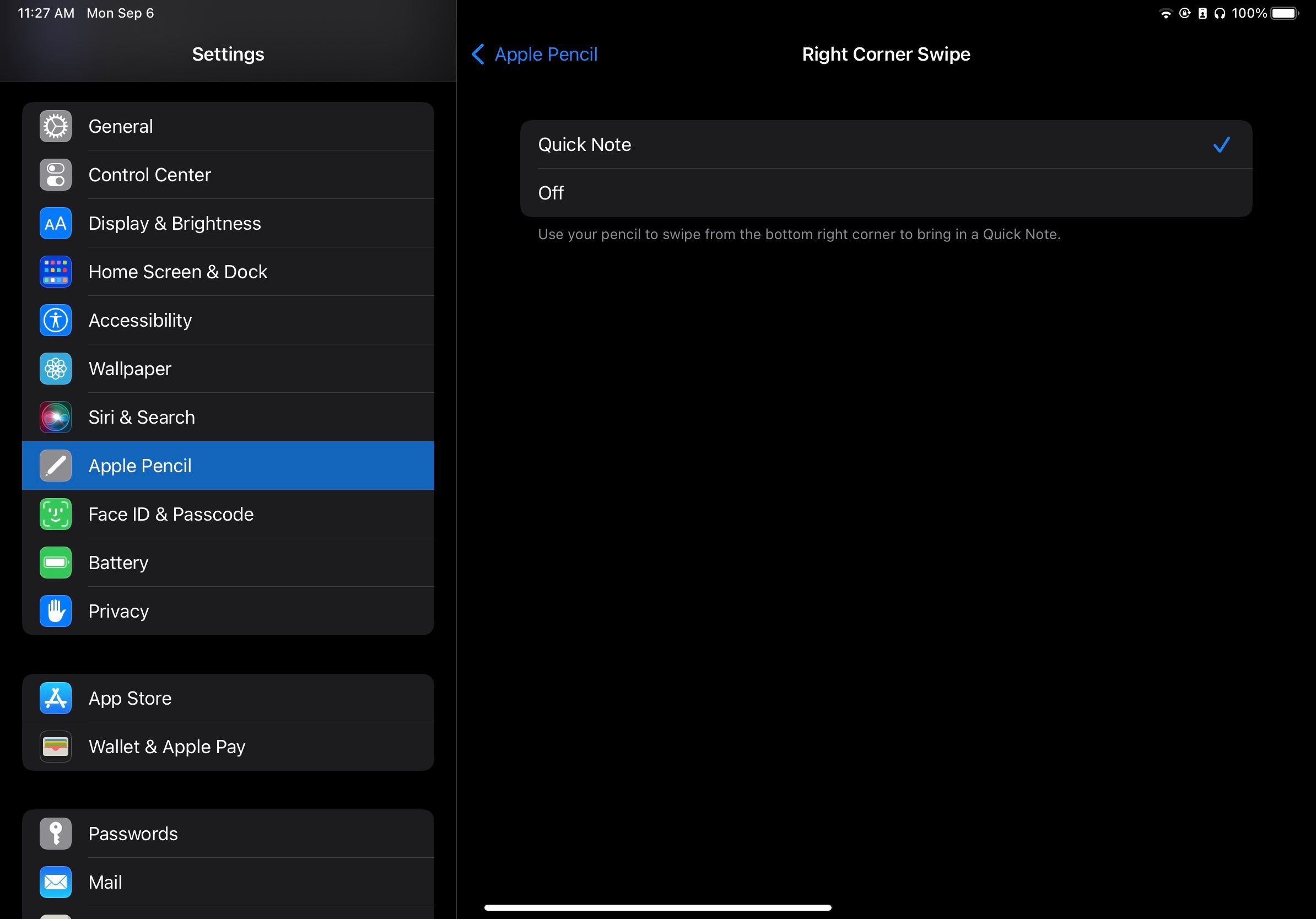 Включение или отключение Быстрых заметок на iPad