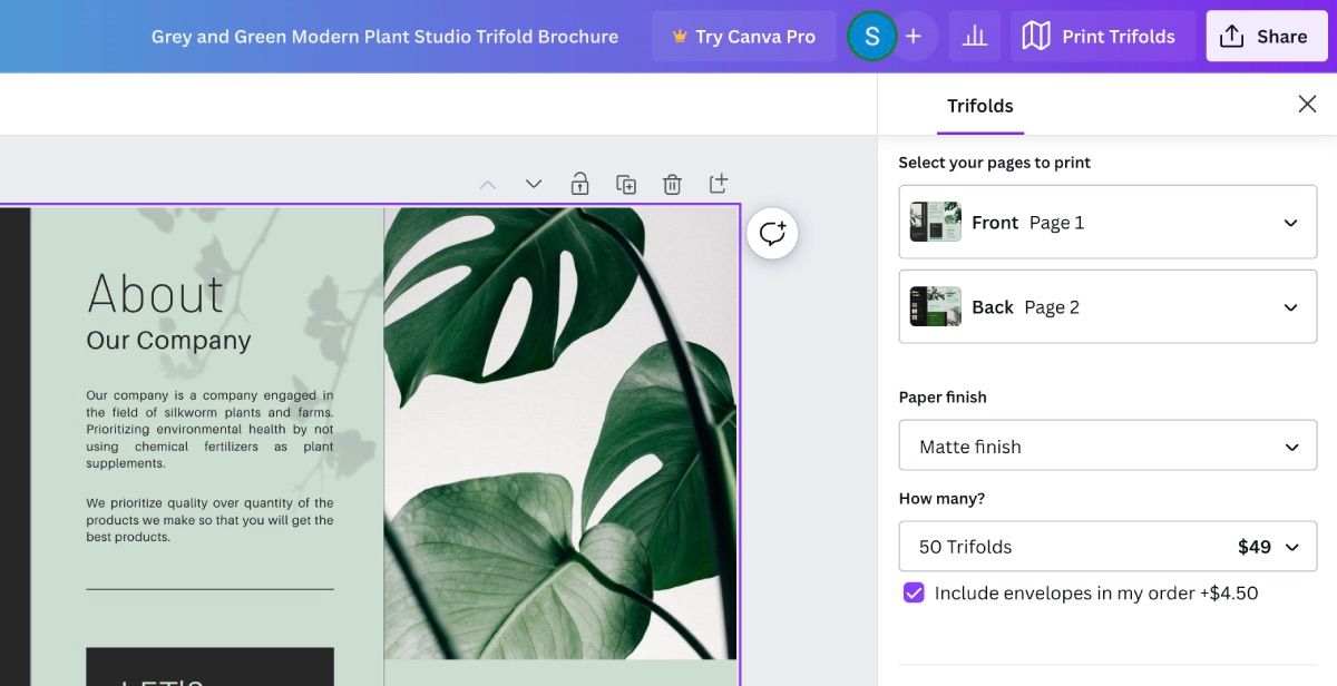 Печать трифолд брошюры в Canva