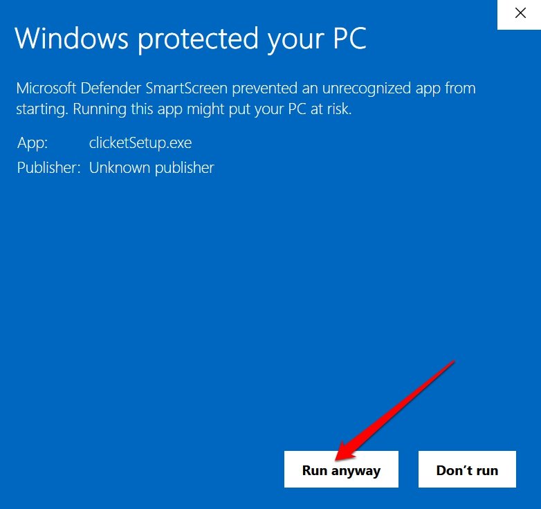 Подтверждение запуска установщика Clicket