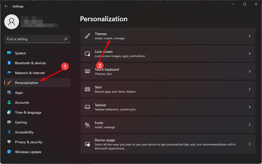 Скриншот: раздел Themes в настройках персонализации Windows