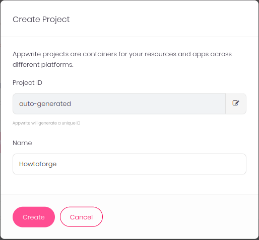 Создание проекта в Appwrite — форма