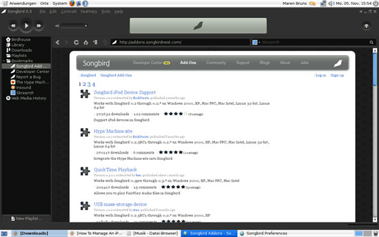 Каталог дополнений Songbird: установка iPod Device Support