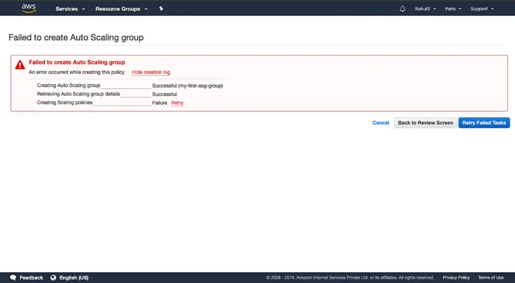 Кнопка Retry при ошибке создания ASG