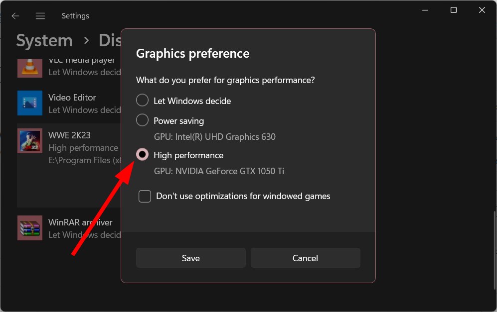 Выбор выделенной видеокарты для приложения в Windows