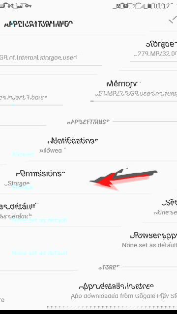 Экран с пунктом Разрешения и списком типов доступа браузера