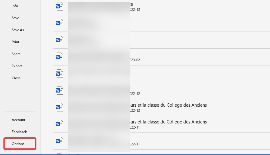 Панель Options в Office
