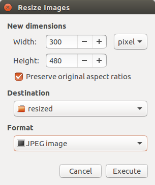 Пример настроек Resize в gThumb