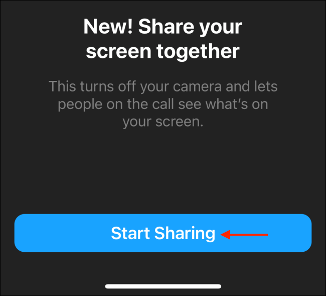 Нажмите Начать трансляцию в Messenger на iPhone