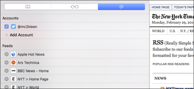 Объединение RSS и соцсетей в Safari