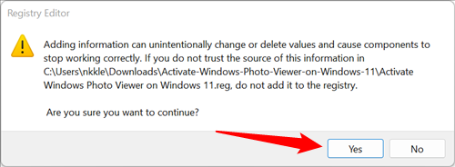 Подтвердите изменения реестра, нажав Да
