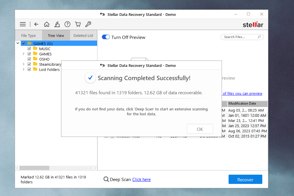 Bouton Scan dans Stellar Data Recovery