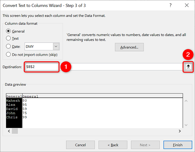 Очистите поле Место размещения и выберите ячейку для вывода результатов.