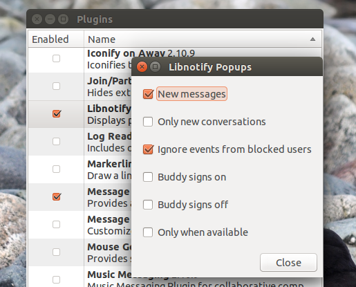 Настройки плагинов в Pidgin