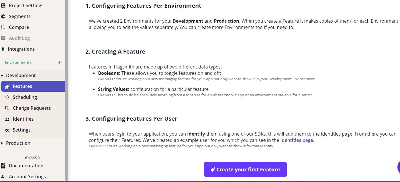 Обзор настроек проекта в Flagsmith