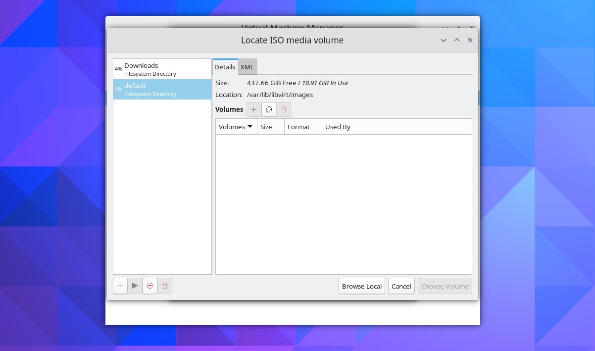 Выбор ISO-образа в virt-manager