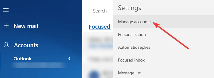 Список учётных записей в приложении Почта в Windows 10