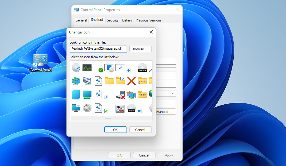Окно выбора значка