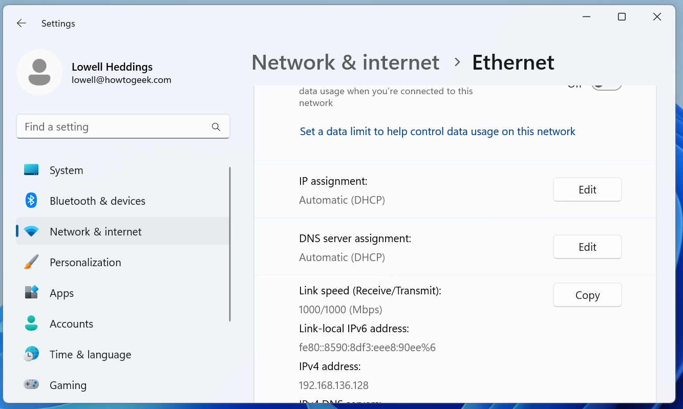 Настройки Ethernet в Windows 11