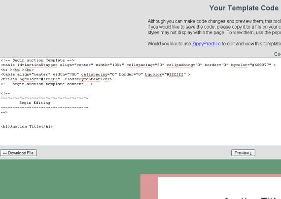 Пример простого чистого шаблона с выделением блоков для редактирования