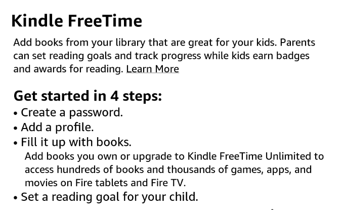 Интерфейс Kindle FreeTime для создания детского профиля