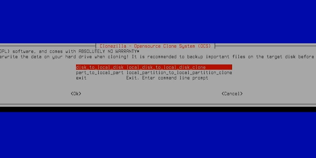 Clonezilla: выбор disk_to_local_disk