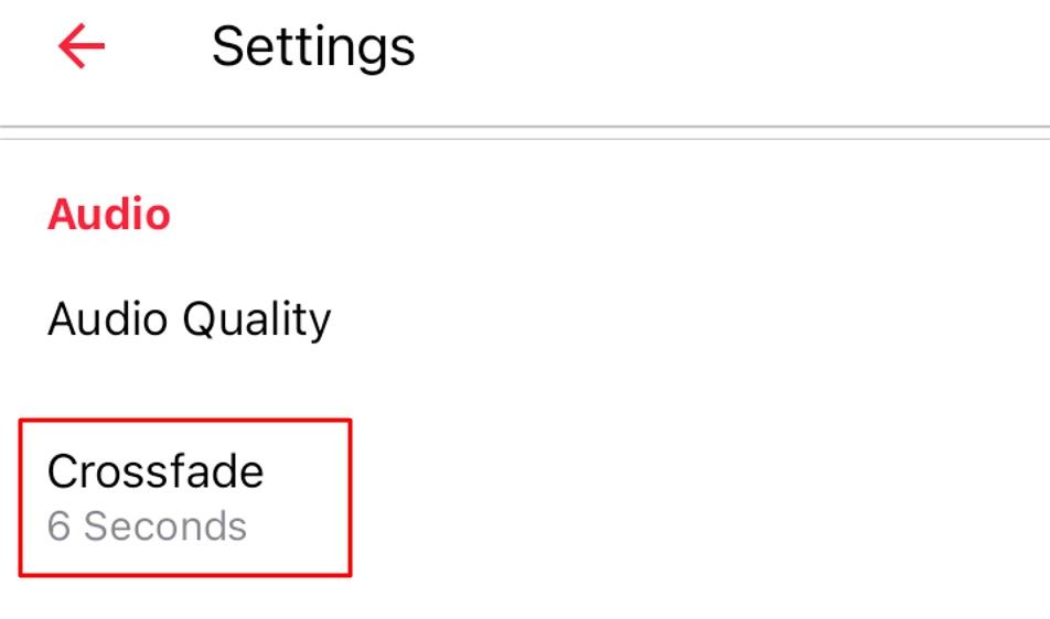 Параметр Crossfade в разделе аудио приложения Apple Music на Android.