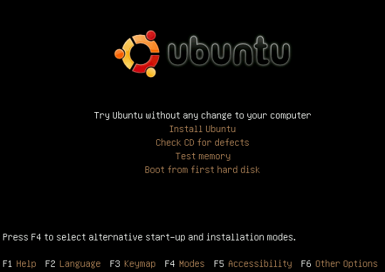 Экран выбора 'Try Ubuntu' при загрузке с Live CD