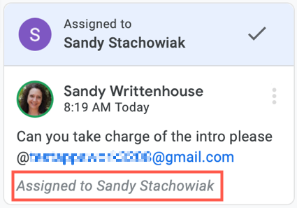 Комментарий с пометкой назначено