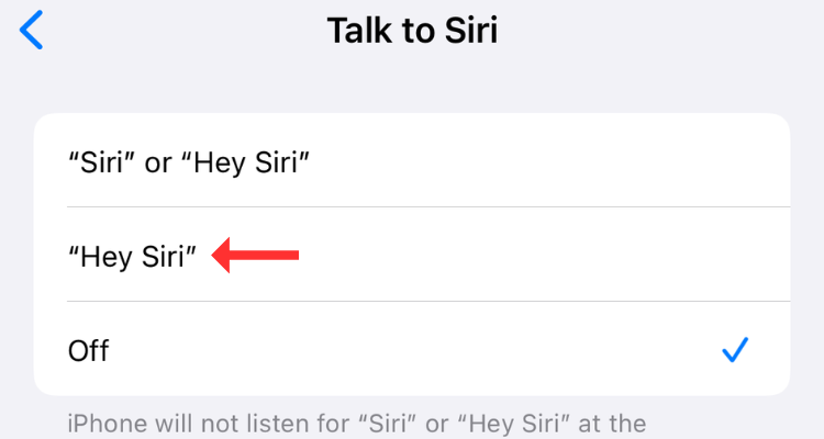 Параметры активации Siri и подсказки для настройки «Hey Siri».