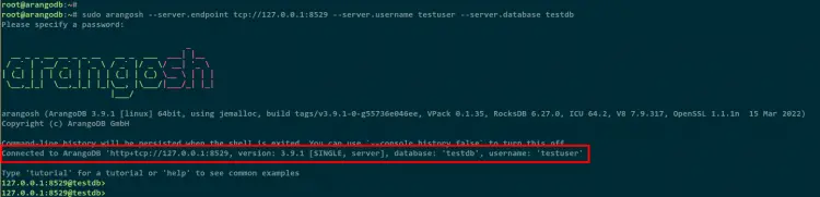 Вход в ArangoDB под новым пользователем testuser