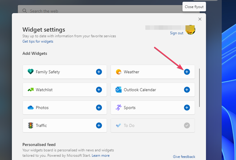 Кнопка добавления виджета в Weather app