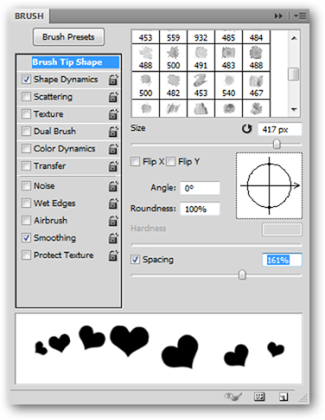 Параметры Shape Dynamics в панели кистей