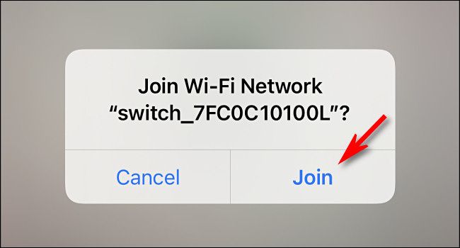 Уведомление на смартфоне с кнопкой присоединиться к локальной сети Switch.