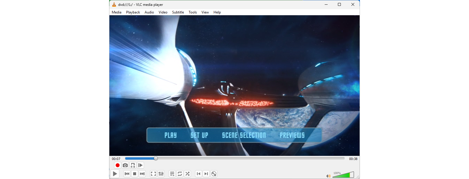 Запуск меню фильма на DVD.