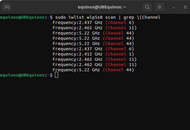 Каналы, используемые ближайшими Wi‑Fi сетями, в выводе команды