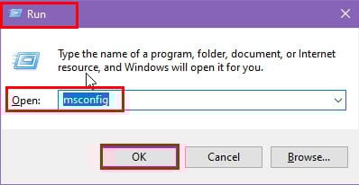 Окно Выполнить с командой msconfig