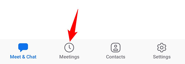 Нажмите «Meetings» внизу приложения Zoom.