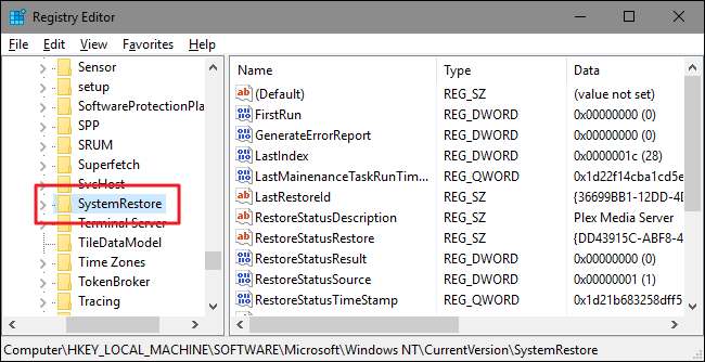 Путь к SystemRestore в Редакторе реестра