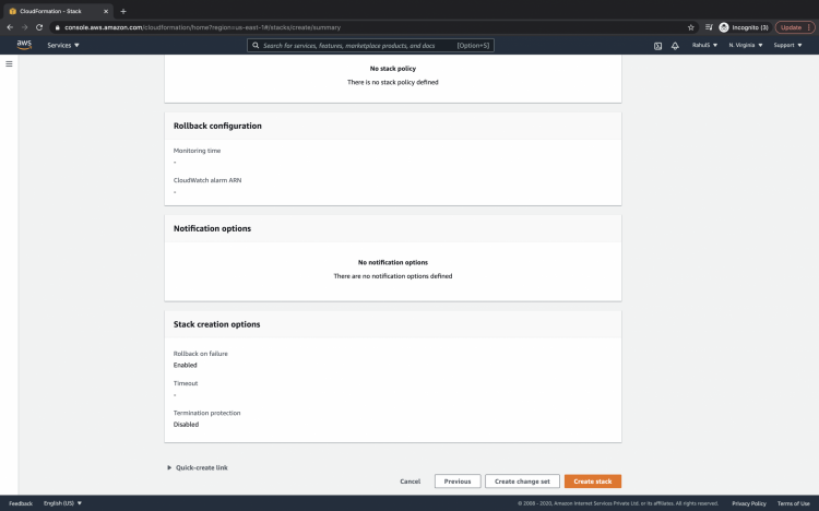 Создать стек CloudFormation