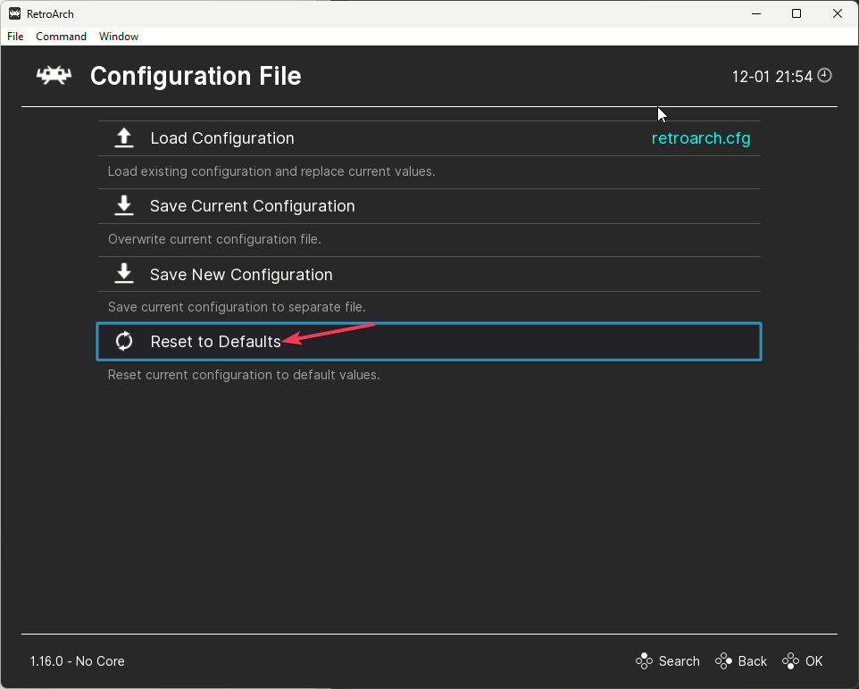 Кнопка сброса конфигурации к значениям по умолчанию