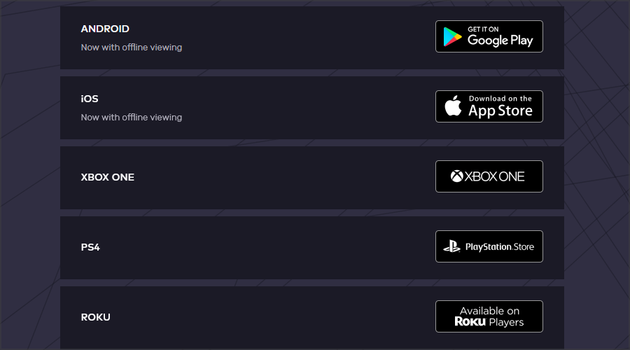 Страница загрузки VRV — доступные устройства