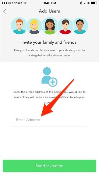 Поле ввода email для приглашения в Abode