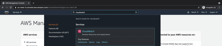 Поиск CloudWatch в консоли