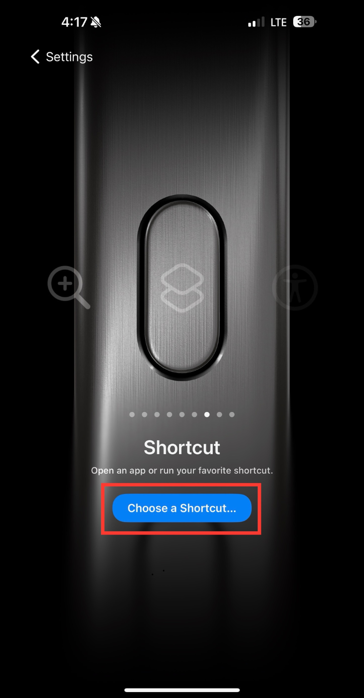 Настройка активации Shortcuts через Action Button